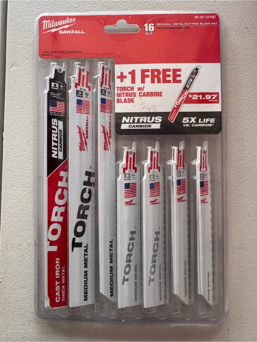 NEW Milwaukee 49-22-1216D 16pc SAWZALL Metal Blade Set NITRUS Carbide